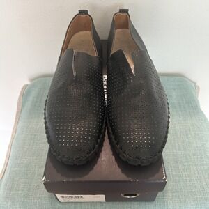 BACCO BUCCI Mens Shoes Black 10.5 Italian Leather Bone Slip On Loafers Casual